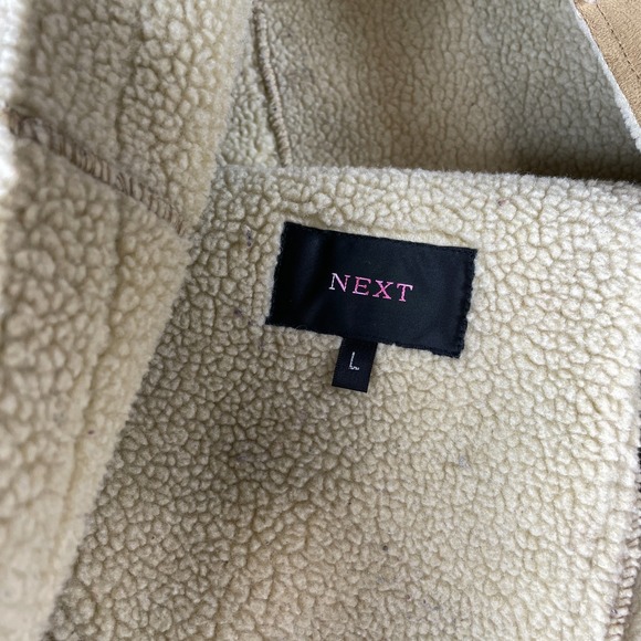 Marlboro Man Coat Mens Large Tan Sherpa Lined Modern NEXT Faux Suede 70s Cowboy - Picture 8 of 12